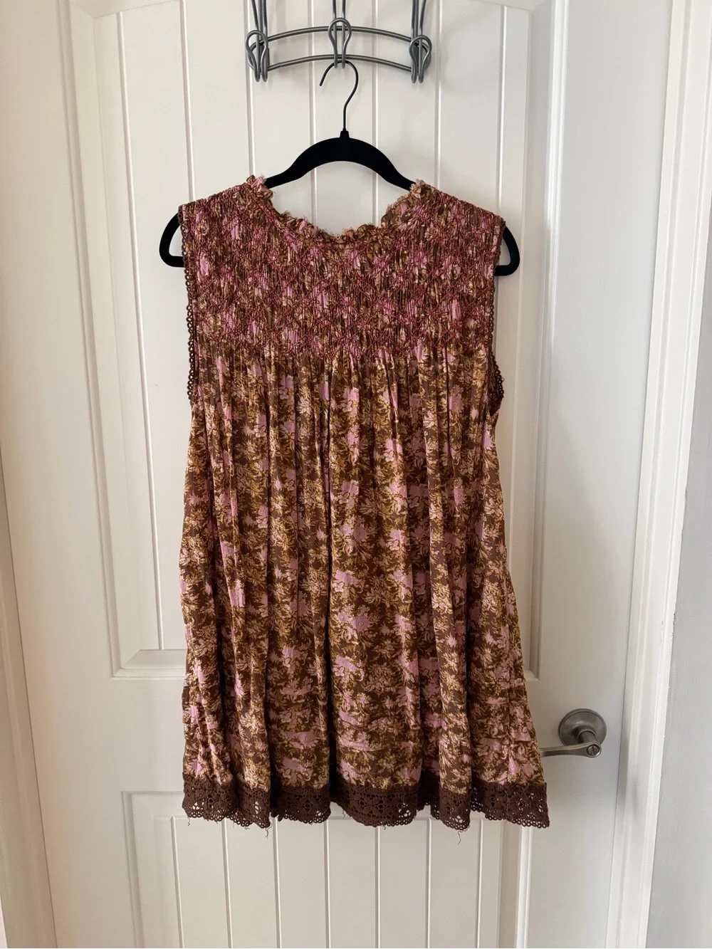 Free People Sleeveless Floral Mini Dress in Pink & Brown